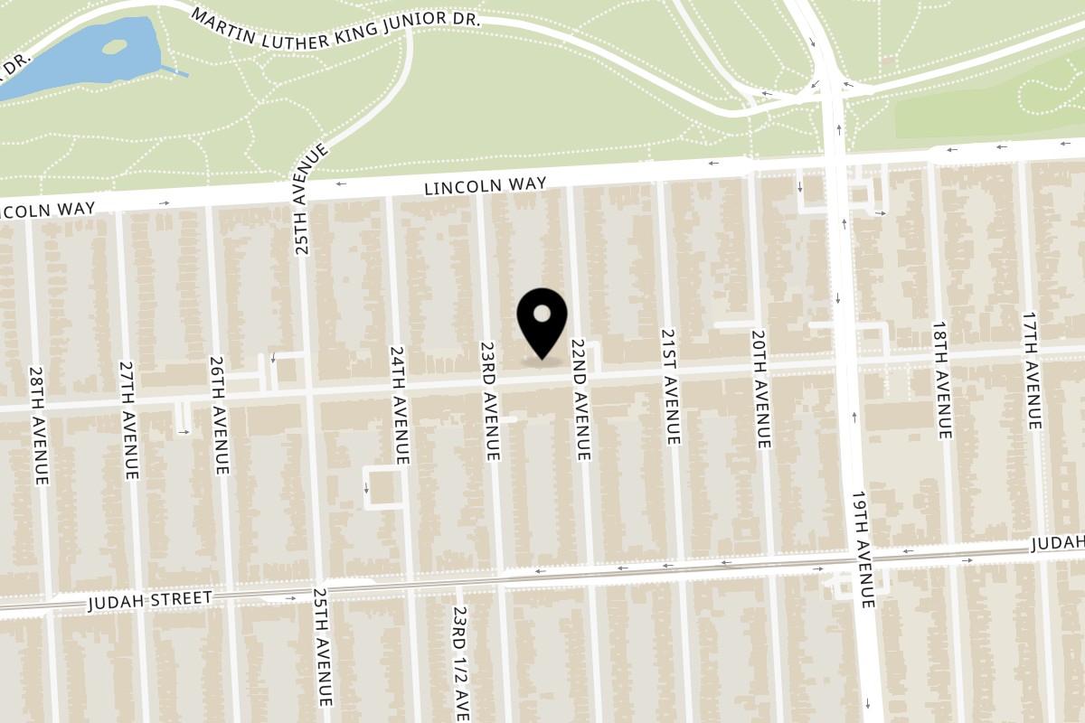 Map showing the location of The Mochi Donut Shop Inner Sunset on 2126 Irving St in San Francisco